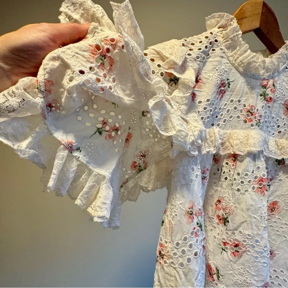 Needle & Thread Desert Rose Embroidered Ruffle Lace Lined Blouse US Size 0 - Picture 5 of 14